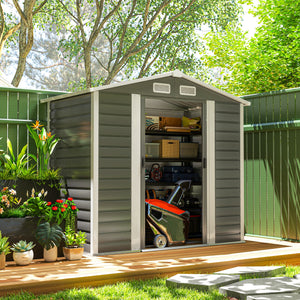 7' x 4' Outdoor Metal Garden Shed with Locking Doors, Dark Gray