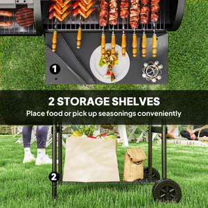 Portable Charcoal Grill with Offset Smoker, Black
