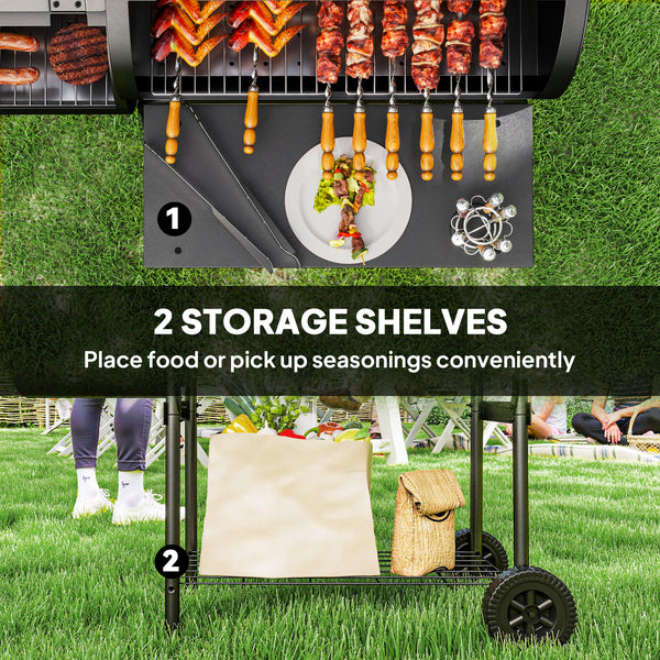 Portable Charcoal Grill with Offset Smoker, Black
