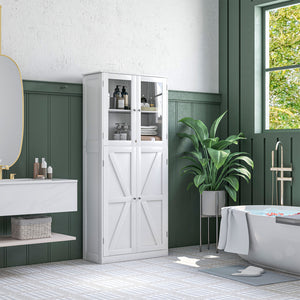 Modern Bathroom Vanity with Glass Doors and 5 Tier Barn Doors, White