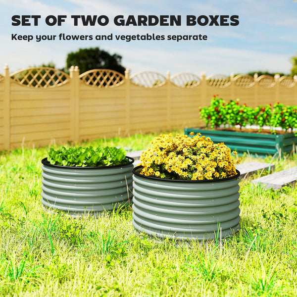 Set of 2 raised garden beds with safety edging, green
