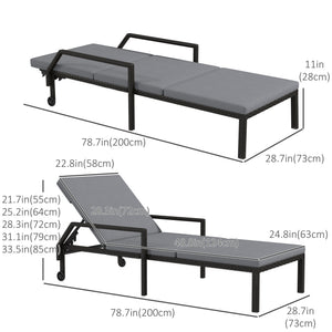 Rattan chaise longue with 5-position adjustable backrest, light grey