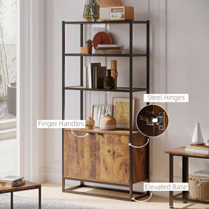 Storage unit with 3 open shelves and closed cupboard, rustic brown