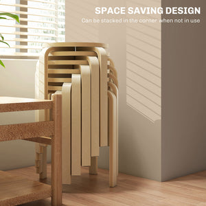 Set of 6 round wooden stackable stools for small spaces – Natural