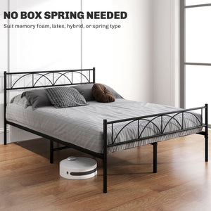 Metal platform bed frame with headboard, steel slatted base, Double