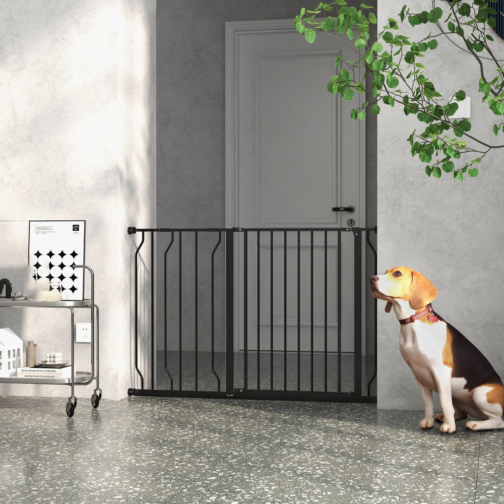 Pet Gate, Easy Installation, with Door and Double Locking System, Black