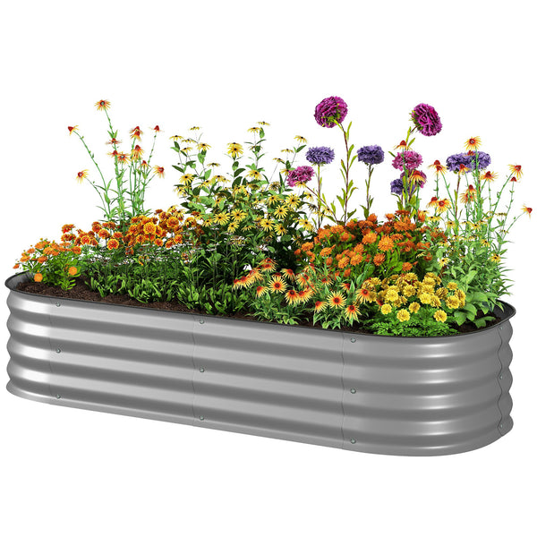 Galvanized raised planter with safety rim, silver
