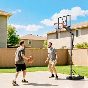 Adjustable basketball hoop from 1.25 to 2.60 m with unbreakable backboard