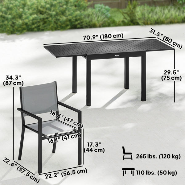 7-Piece Outdoor Aluminum Dining Set for 6 with Extendable Tabletop and Stackable Chairs