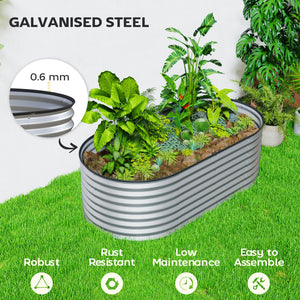 Galvanized oval raised planter, silver color 