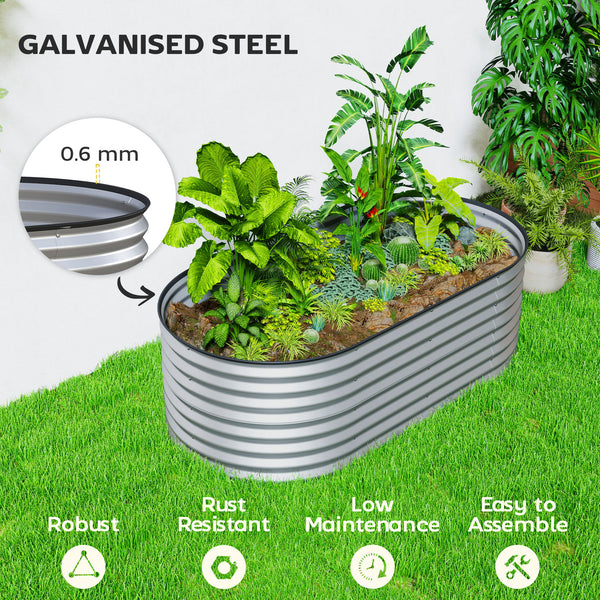 Galvanized oval raised planter, silver color 