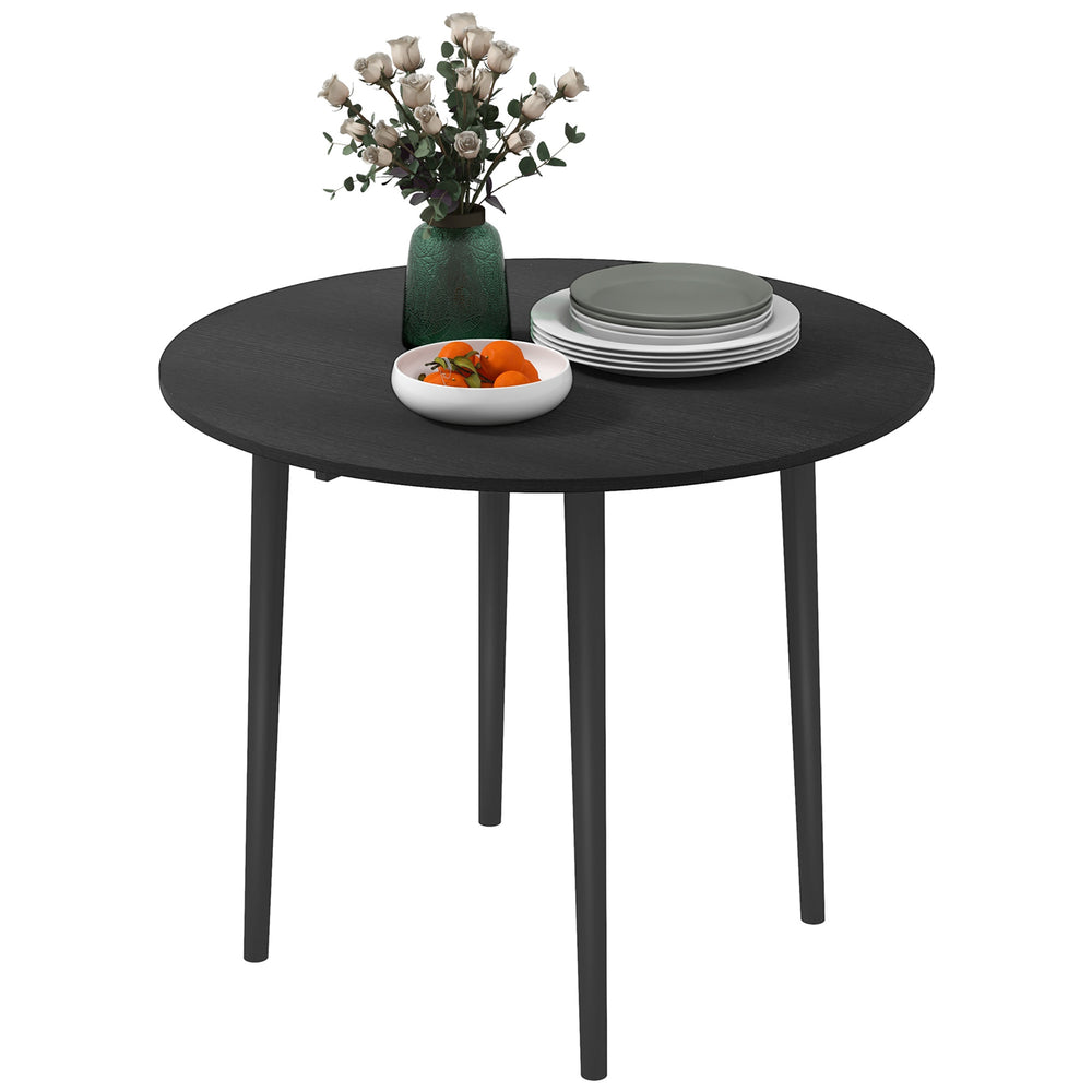 Round drop-leaf dining table for small spaces, wooden legs, antique black