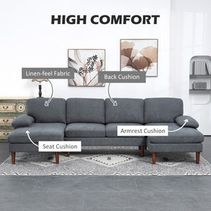 Modern 4 seater sofa with wooden legs, dark grey