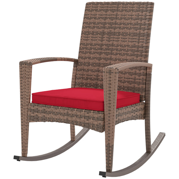 Outdoor synthetic rattan rocking chair, burgundy