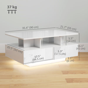Coffee table with RGB LED lighting and 4 drawers, glossy white