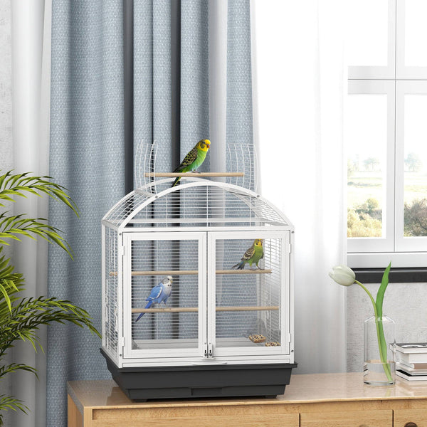 76cm Bird Cage with Removable Tray and Wheeled Stand, Dark Grey