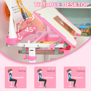 Children's study table with tilting top, pink