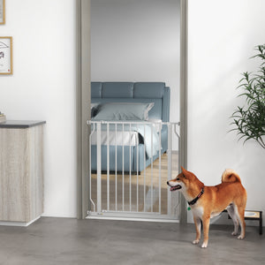White pet gate with door and double locking system