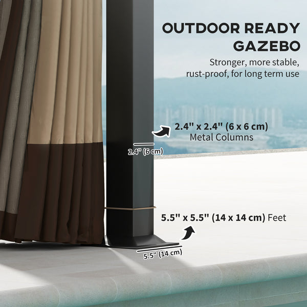 11' x 13' Gazebo, Double Roof, with Mosquito Netting and Curtains, Galvanized Metal Frame, Khaki