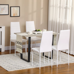 Set of 4 modern chairs, faux leather upholstery and metal legs, white