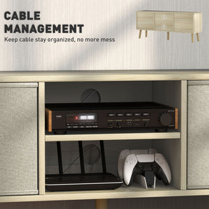 Modern TV cabinet with drawers and folding shelves, natural color