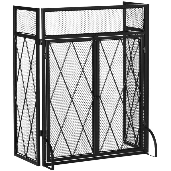3-panel fire screen with double black doors