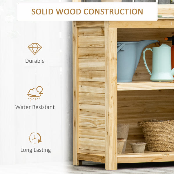 Wooden potting table with galvanized metal top