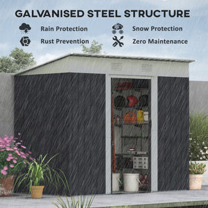 Metal garden shed with lockable sliding doors and ventilation