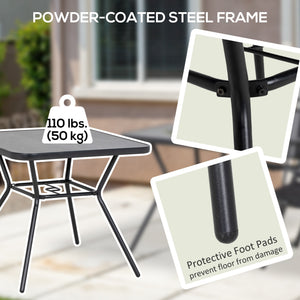 Square outdoor table with faux marble top and umbrella hole, dark gray