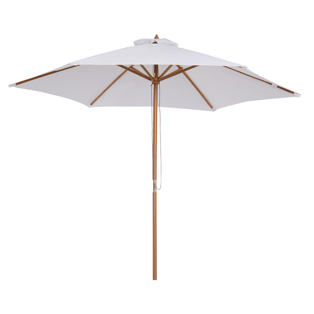 9' x 8' H Patio Umbrella, Hardwood Frame, Outdoor Beach Umbrella, White