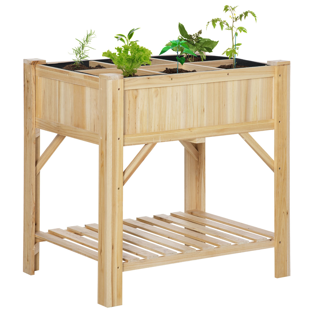 Raised planter with 6 pockets, storage shelf, and non-woven fabric