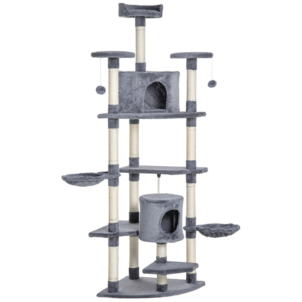 79" Cat Tree with Kitten Toys, Light Gray