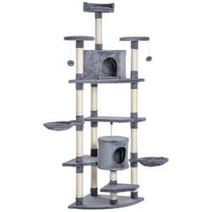 79" Cat Tree with Kitten Toys, Light Gray