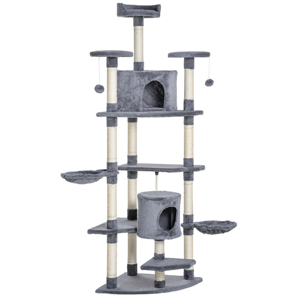 79" Cat Tree with Kitten Toys, Light Gray
