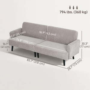 3-seater corduroy sofa with rubberwood legs and extra-wide seat, light grey