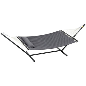 Outsunny 2 Person Hammock, Quilted Double Hammock with Stand, Pillow and Spreader Bars, for Outdoor Camping, Beach, Dark Grey 