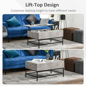 Lift-top coffee table with hidden storage compartment, gray