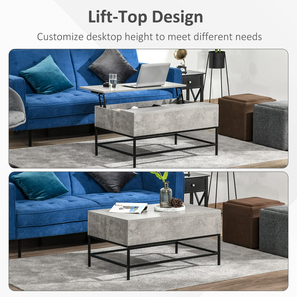 Lift-top coffee table with hidden storage compartment, gray