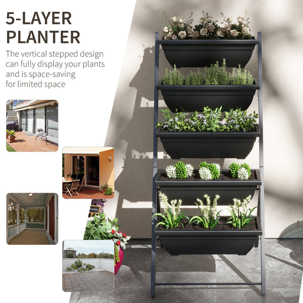 5-tier raised planter with 5 plant trays, black