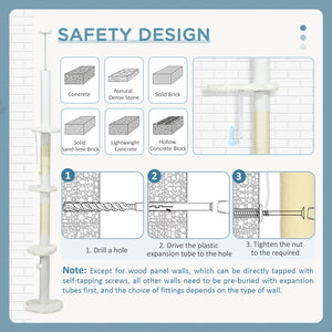 Ceiling-High Cat Tree with Scratching Posts, Cloud-Shaped Platforms, Hanging Balls, White