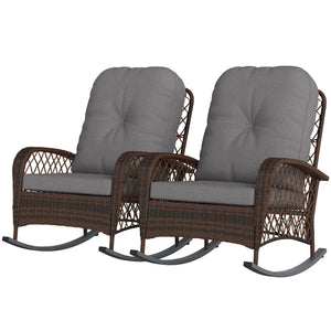 Set of 2 Outdoor Wicker Rattan Rocking Chairs with Thick Cushions, Grey