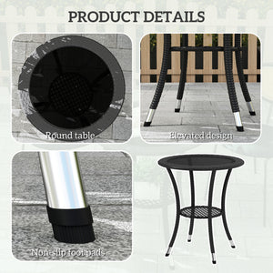 Outdoor rattan dining table with 2-tier storage shelf, black