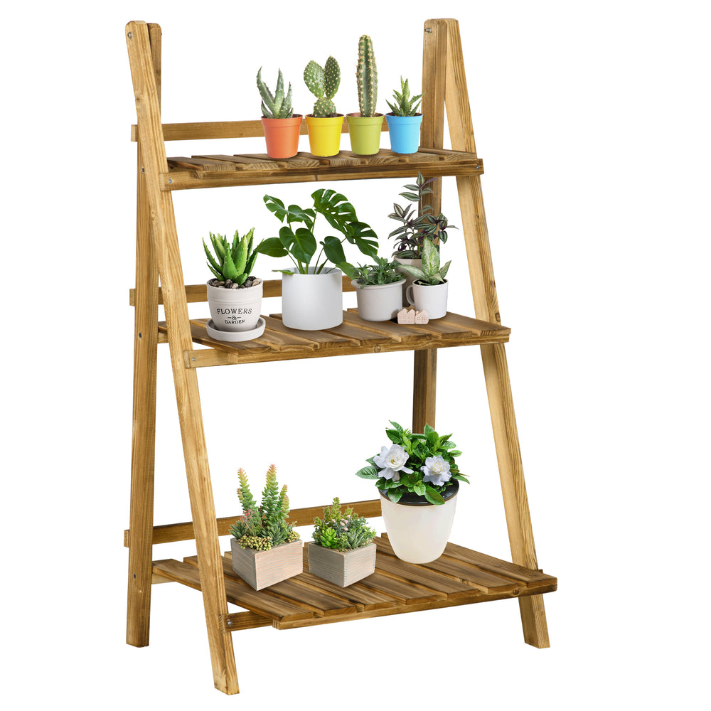 3-Tier Folding Wooden Plant Stand for Garden
