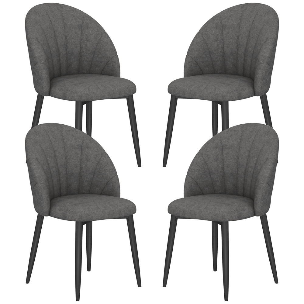 Set of 4 modern upholstered chairs with metal legs, dark grey