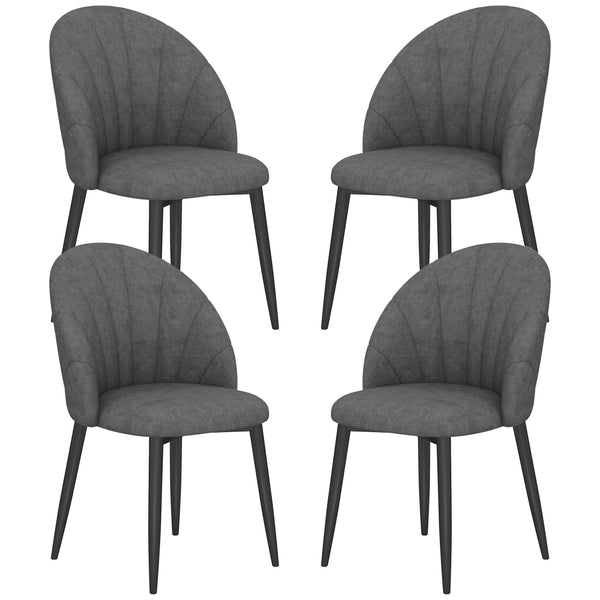 Set of 4 modern upholstered chairs with metal legs, dark grey