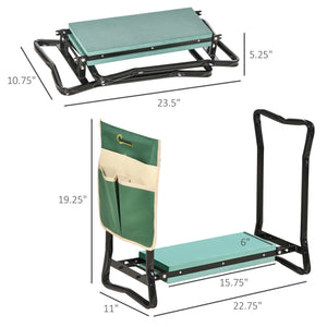 Folding garden bench and kneeler with foam seat, green