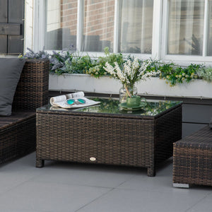 Woven rattan coffee table with glass top, brown
