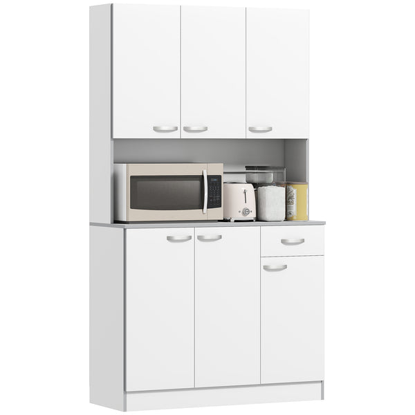 71" Free-standing Buffet/Sideboard with Storage Cabinets, Drawer, Open Space, and Microwave Stand, White