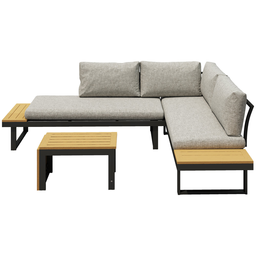 3 Pieces Aluminum Corner Patio Furniture Set Sectional Outdoor Sofa Set with 2 Loveseats Wood-Plastic Coffee Table