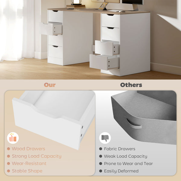 Modern 8-Drawer Desk for Office or Living Room, White